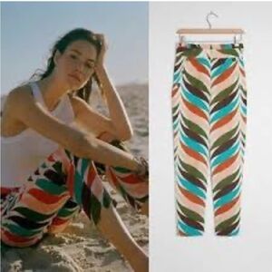 Anthropologie Hutch Raven Printed Tapered Linen Trousers Pants Size 8